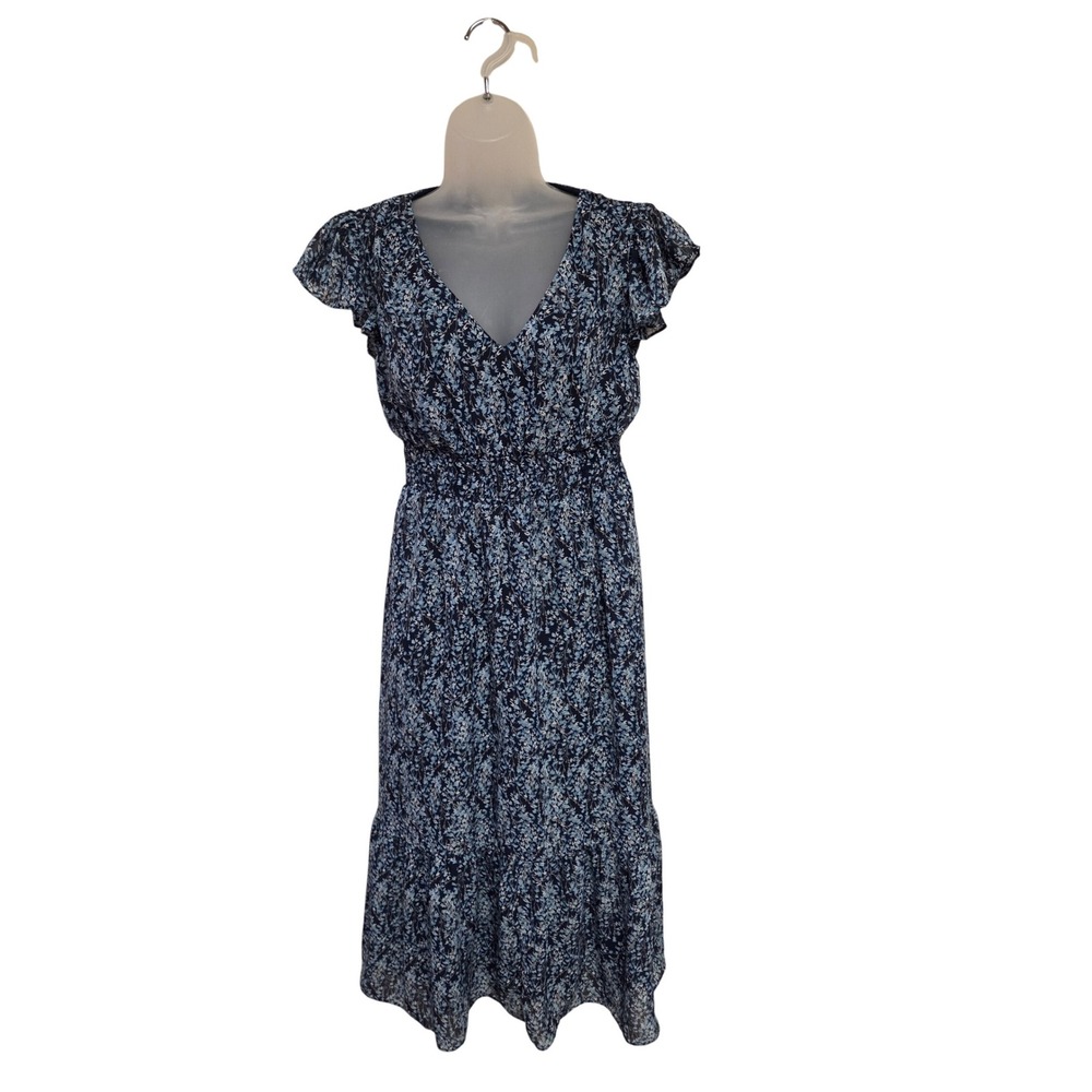 Vintage 90s‎ Nicole Miller New York Floral Midi Dress Smocked Waist V Neck Flowy